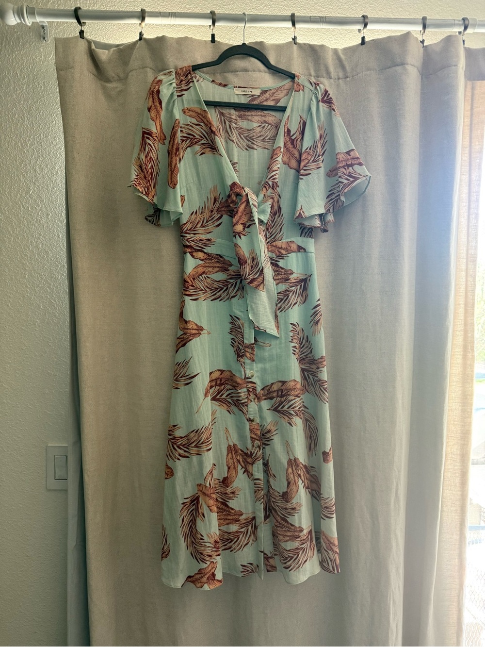 Mint Green Floral Tie-Front Midi Dress
